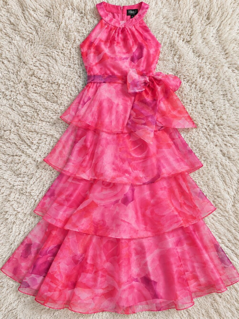 Eliza J Pink Floral Tiered Halter Formal Gown Maxi Dress Size 14 NWT - Picture 5 of 6